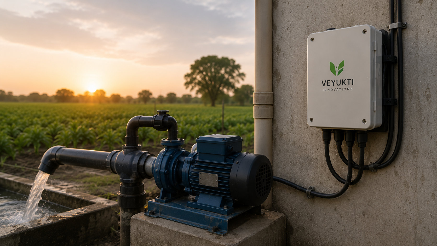 Veyukti controller installed beside an existing farm water pump
